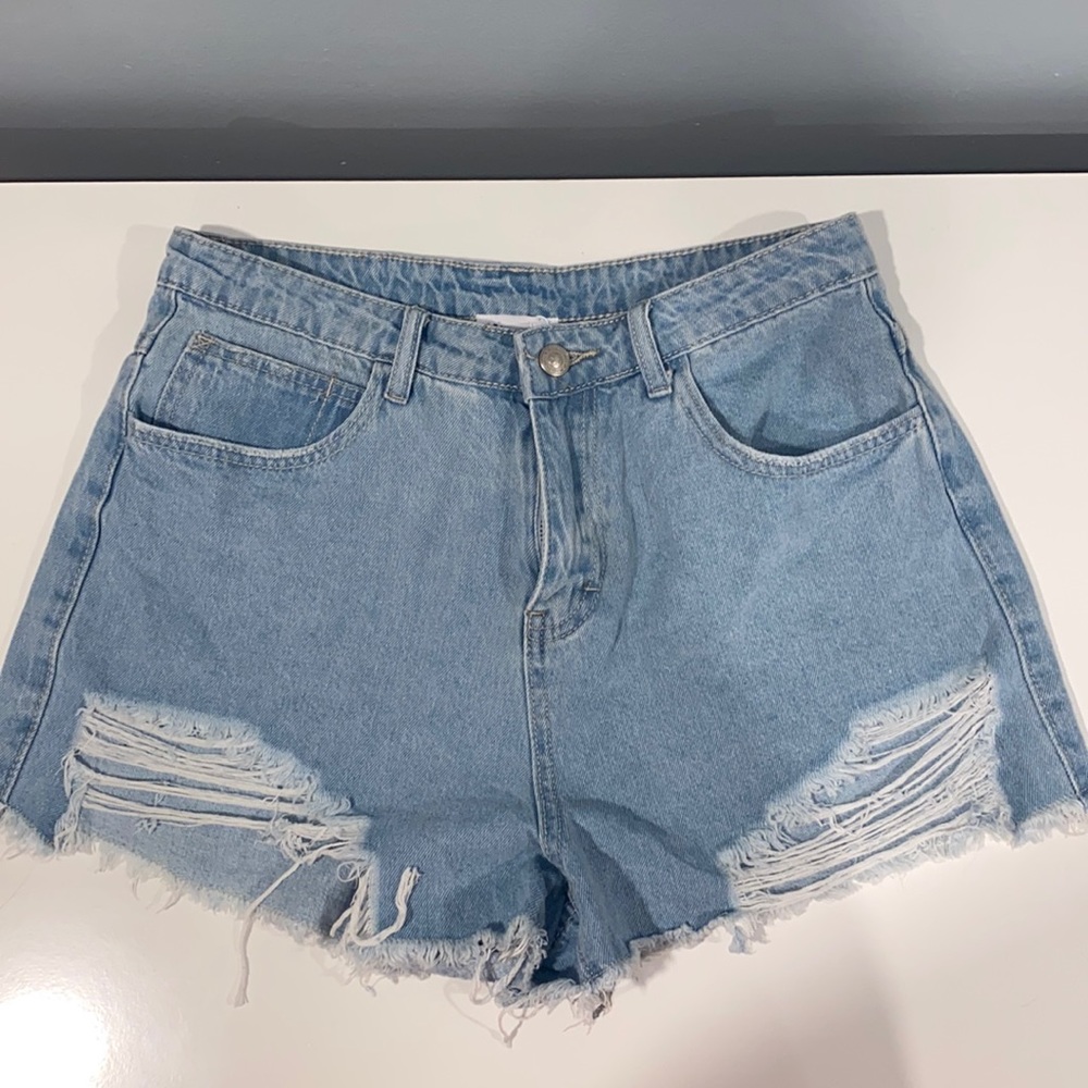 Princess Polly Elise Denim Shorts High Rise Distressed Size 8  NWT
